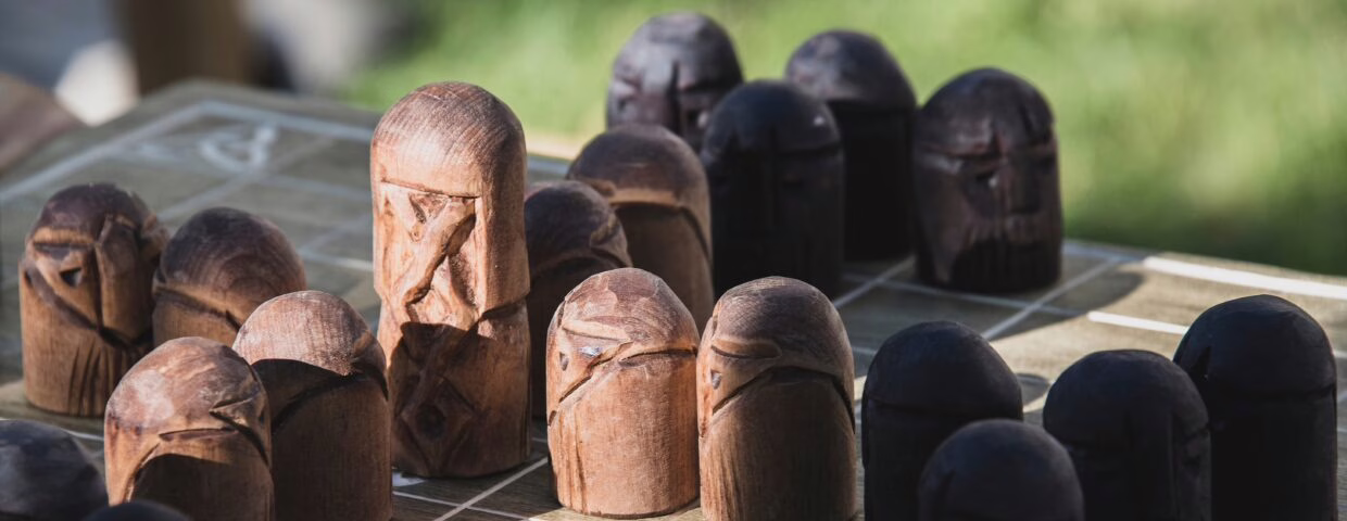 Ancient game with wooden pieces